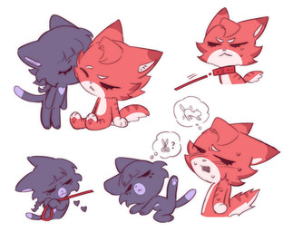 :< anthro bedroom_eyes blush blush_lines bodily_fluids braided_hair chibi collar countershade_fur countershade_torso countershading dipstick_tail duo erect_tail eyelashes female female/female flirting flustered frown fur grey_body grey_fur hair heart_(marking) heart_symbol holding_leash holding_object kissing_cheek leash leash_pull leashed_collar looking_at_another looking_at_partner looking_away love markings multicolored_body multicolored_fur narrowed_eyes nervous pawpads paws presenting_crotch red_body red_fur requesting romantic romantic_couple seductive sex_request shy simple_background simple_eyes smile spread_legs spreading suggestive sweat sweatdrop tail tail_markings thought_bubble two_tone_body two_tone_fur white_background white_body white_fur chubberwocky abyssinian_cat domestic_cat felid feline felis maine_coon mammal 2025 digital_drawing_(artwork) digital_media_(artwork) hi_res sketch_page