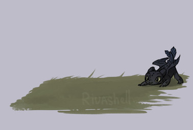 4_claws ambiguous_gender back_wings black_body black_scales blinking claws feral fin grass green_eyes jumping landing membrane_(anatomy) membranous_wings plant scales simple_background solo tail tail_fin tapering_tail wings young young_feral rivashell dreamworks european_mythology how_to_train_your_dragon mythology toothless dragon fury_(httyd) mythological_creature mythological_scalie night_fury scalie western_dragon animated