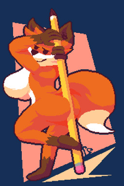 anthro big_breasts big_butt breasts brown_body brown_fur butt dancing dot_eyes featureless_breasts featureless_feet feet female fur fur_tuft looking_at_viewer looking_back orange_body orange_fur pencil_(object) pole pole_dancing simple_background simple_eyes tuft writing_utensil mininongg chie_(nicoolvick) canid canine fox mammal 2:3 alpha_channel digital_media_(artwork) hi_res pixel_(artwork) shaded simple_shading