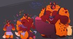 animal_mask anthro balls big_muscles big_pecs big_penis blue_text bodily_fluids body_size_growth bulge clothed clothed_anthro clothed_male clothing collar confusion countershading dipstick_tail fur genital_fluids genital_growth genitals glans gloves_(marking) growth harness huge_muscles huge_pecs huge_penis humanoid_genitalia humanoid_penis hyper hyper_genitalia hyper_muscles hyper_penis male markings mask mostly_nude muscle_growth muscular orange_body orange_fur orange_tail orange_text partially_clothed pecs penis penis_growth pink_glans praise precum pup_mask purple_balls purple_clothing purple_penis purple_shirt purple_t-shirt purple_topwear question_mark red_arms red_body red_collar red_countershading red_fur red_heart red_spots red_text ruff shirt size_transformation solo spots spotted_body spotted_fur t-shirt tail tail_markings tan_tail_tip tearing_bottomwear tearing_clothing tearing_shorts text topwear torn_clothing transformation transformation_sequence two_tone_tail melaisen canid canine mammal 2022 absurd_res artist_name digital_drawing_(artwork) digital_media_(artwork) english_text hi_res