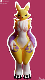 anthro bedroom_eyes breasts curvy_figure featureless_crotch female fur hand_on_hip hip_sway hourglass_figure huge_hips narrowed_eyes navel nipples seductive small_breasts small_waist solo standing swaying thigh_gap wide_hips yellow_body yellow_fur marrubi_(artist) bandai_namco digimon canid canine digimon_(species) mammal renamon 3d_(artwork) 3d_animation 9:16 animated digital_media_(artwork) hi_res no_sound short_playtime webm