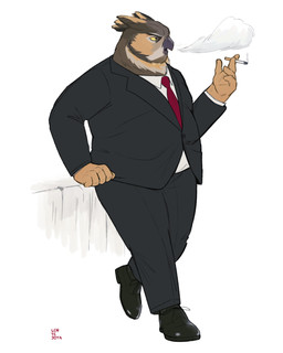 5_fingers anthro biped cigarette clothed clothing fingers holding_cigarette holding_object humanoid_hands male smoking smoking_cigarette solo lentejota6 avian bird owl 2025 absurd_res hi_res signature