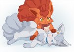 blue_eyes blush duo female female/female feral fur hair multi_tail simple_background tail ancesra nintendo pokemon ruki_(ancesra) yuki_(ancesra) alolan_form alolan_vulpix canid canine generation_1_pokemon generation_7_pokemon mammal pokemon_(species) regional_form_(pokemon) vulpix hi_res