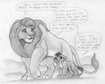 dialogue digitigrade feral male quadruped size_difference tail tail_tuft text tuft young young_feral leovictor arthos kunei felid lion mammal pantherine 2008 comic english_text greyscale monochrome shaded sketch