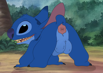 all_fours anthro anus backsack balls biped black_eyes black_nose blue_body butt claws day genitals looking_at_viewer looking_back looking_back_at_viewer male nude outside presenting presenting_hindquarters rear_view sharp_teeth short_tail smile solo tail teeth skateryena disney lilo_and_stitch stitch_(lilo_and_stitch) alien experiment_(lilo_and_stitch) 2025 hi_res