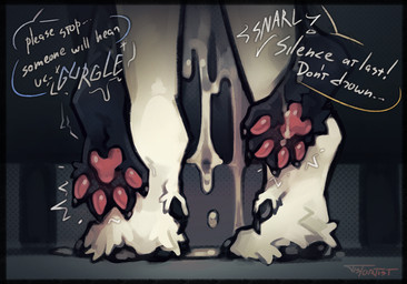 against_surface against_wall all_the_way_through anal anthro black_body black_fur bodily_fluids cum cum_in_ass cum_inside cum_overflow duo excessive_cum excessive_genital_fluids feet fur genital_fluids male male/male offscreen_sex overflow pawpads paws penetration public public_sex sex size_difference white_body white_fur distortist hotep_forgefer zidanewolf1