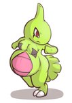 absurd_res anthro belly big_belly breasts cleavage clothed clothing darlondemonic female generation_2_pokemon green_body hi_res larvitar nintendo pokemon pokemon_(species) pregnant pregnant_female red_eyes short_anthro solo