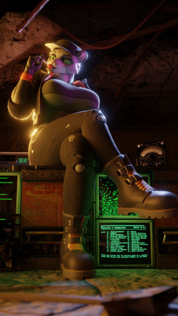 anthro big_breasts black_boots black_clothing black_footwear boots bottomwear breasts clothed clothed_anthro clothed_female clothing crossed_legs denim denim_bottomwear denim_clothing electronics female footwear fur green_eyes grey_body grey_fur jacket jeans licking_lollipop markings monitor muscular muscular_female pants shirt shoes solo spots spotted_body spotted_fur text topwear wearing_hat frihskie valorlynz_(modeler) dreamworks the_bad_guys kitty_kat_(the_bad_guys) felid mammal pantherine snow_leopard 2026 3d_(artwork) 4k 9:16 absurd_res digital_media_(artwork) english_text hi_res