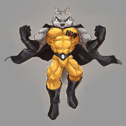 abs anthro armpit_hair armwear biceps big_muscles body_hair bodysuit boots cape clothed clothing elbow_gloves flying footwear front_view fur gloves grey_background handwear huge_muscles male muscular muscular_anthro muscular_male navel_outline obliques pecs quads shoes simple_background skinsuit solo superhero superhero_costume text text_on_clothing tight_clothing tuft waddledox canid canine canis mammal wolf 1:1 2021 absurd_res hi_res