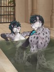 anthro anthro_on_anthro areola bath bathing blue_eyes blush breasts butt cheek_tuft chest_tuft claws duo facial_tuft female fur genitals gloves_(marking) green_hair grey_body grey_fur hair highlights_(coloring) inner_ear_fluff intraspecies leg_markings looking_at_another looking_at_partner looking_at_viewer male male/female markings nipples nude partially_submerged pawpads pussy scar socks_(marking) spots spotted_body spotted_fur tail toe_claws tuft water white_body white_fur gerdeer frost_(sftsl) snowflake_(sftsl) felid mammal pantherine snow_leopard 2024 colored digital_drawing_(artwork) digital_media_(artwork) hi_res brother_(lore) brother_and_sister_(lore) incest_(lore) sibling_(lore) sister_(lore)