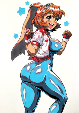 animal_ears big_breasts big_butt big_ears blue_bodysuit blue_clothing blue_skinsuit blush bodysuit breasts brown_eyes brown_hair butt clothed clothing eyelashes eyewear eyewear_on_head female fingerless_gloves floppy_ears gloves goggles goggles_on_head hair handwear long_ears looking_at_viewer lop_ears nipple_outline open_mouth open_smile red_clothing red_gloves red_handwear short_hair simple_background skinsuit smile solo tan_body tan_skin thick_thighs tight_clothing topwear white_background white_clothing white_topwear wide_hips sudal sunsoft waku_waku_7 arina_makihara animal_humanoid humanoid lagomorph lagomorph_humanoid leporid_humanoid mammal mammal_humanoid rabbit_humanoid absurd_res hi_res