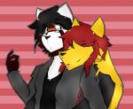 duo male speechlesseditor utau dodger_akame_(character) remy_(dodger_akame) ailurid canid canine canis mammal red_panda wolf hi_res