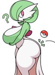 big_breasts big_butt bottomwear breasts butt chest_spike clothing female green_body green_clothing green_hair green_topwear hair huge_breasts huge_butt pink_eyes pokeball question_mark short_hair side_view simple_background skirt solo spikes spikes_(anatomy) thick_thighs topwear white_background white_body white_bottomwear white_clothing white_skirt wide_hips jutsapostion nintendo pokemon gardevoir generation_3_pokemon humanoid pokemon_(species) hi_res