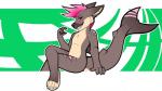 anthro biped claws crossed_legs green_eyes hair looking_at_viewer male pink_hair sitting smile solo teeth lycanruff chase_(ziggyzerda) canid canine canis domestic_dog fish hybrid mammal marine shark 16:9 widescreen