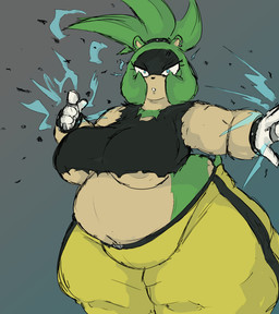 accessory angry anthro areola areola_slip bangs belly big_belly big_breasts biped bottom_heavy bottomwear bracelet breasts clothed clothing crop_top cross-popping_vein digit_ring double_chin ear_piercing fat_arms fat_legs female finger_ring frown gesture gloves green_body green_hair grey_background hair hair_accessory hair_tie hand_gesture handwear huge_hips huge_thighs jewelry looking_at_viewer multicolored_body narrowed_eyes navel no_bra obese obese_anthro obese_female open_mouth overweight overweight_anthro overweight_female pants pear-shaped_figure piercing pointing pointing_at_viewer shirt short_tail side_bangs simple_background solo standing sweatpants tail tan_areola tan_body thick_thighs three-quarter_view tied_hair topwear two_tone_body under_boob white_clothing white_gloves white_handwear wide_hips princessofsmut idw_publishing sega sonic_the_hedgehog_(comics) sonic_the_hedgehog_(idw) sonic_the_hedgehog_(series) surge_the_tenrec afrosoricid mammal tenrec 2025 digital_drawing_(artwork) digital_media_(artwork) hi_res portrait three-quarter_portrait