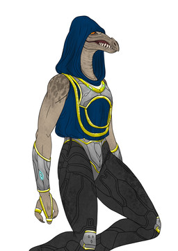 3_fingers anthro armor bracers digit_ring digitigrade female finger_ring fingers flat_chested gold_(metal) gold_jewelry gold_ring hood jewelry orange_eyes pupils sharp_teeth simple_background slit_pupils solo tan_body teeth in-a-nutcase halo_(series) microsoft xbox_game_studios alien kig-yar ruuhtian scalie colored hi_res