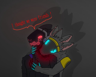 bite blood blood_in_mouth bodily_fluids claws crying duo gore machine male male/male neck_bite tears wounded d0ne protogen 5:4