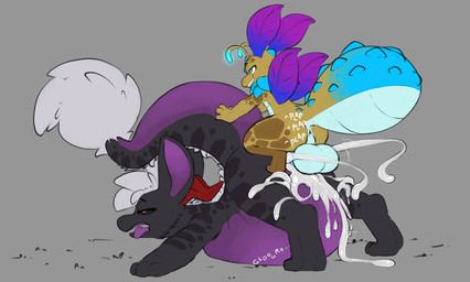 balls black_body bodily_fluids cum cum_in_mouth cum_inside genital_fluids genitals male orange_body penetration penis simple_background vaginal vaginal_penetration sarek_aran_desian mythology dragon dragonflora mythological_creature mythological_scalie scalie hi_res