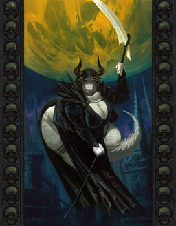 5_fingers anthro big_breasts breasts cleavage clothed clothing female fingers hood huge_breasts legwear melee_weapon moon non-mammal_breasts overweight overweight_anthro overweight_female polearm robe scales scythe solo teeth thick_thighs thigh_highs weapon white_body white_scales emberwick crocodile crocodilian reptile scalie 2025 hi_res signature