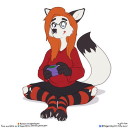anthro bridge_piercing clothing eyewear facial_piercing female glasses hair legwear nose_piercing orange_hair piercing solo stockings text the_gentle_giant game_boy_advance game_boy_family nintendo molly_pines arctic_fox canid canine fox mammal true_fox 1:1 english_text hi_res url trans_(lore) trans_woman_(lore)