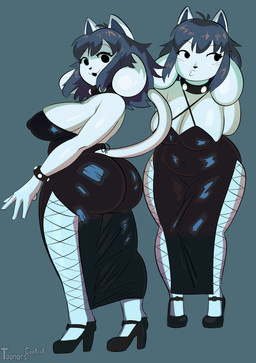 big_breasts big_butt black_clothing black_dress breasts butt clothed clothing collar dress female hair latex latex_clothing tail toonarscontent undertale undertale_(series) temmie_(undertale) absurd_res hi_res