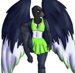 anthro beak beak_markings child_of_atom clothed clothing crossdressing femboy glowing green_clothing jewelry male markings pendant solo olala tritium avian bird corvid magpie_(corvid) oscine passerine hi_res