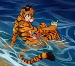 alcohol anthro beverage erection food genitals looking_at_viewer looking_back male nude penile_spines penis solo stripes tail water demicoeur letigre felid mammal pantherine tiger digital_media_(artwork)