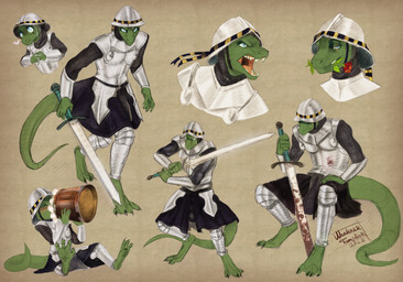 alcohol anthro armor beer beverage blood blue_eyes blush bodily_fluids chibi clothing drinking expressions eyes_closed feet flower green_body green_scales headgear heart_symbol helmet knight male melee_weapon narrowed_eyes open_mouth plant rose_(flower) scales scar solo sword tail warrior weapon wanderertamplior mack_reinhardt komodo_dragon lizard monitor_lizard reptile scalie 2022 absurd_res digital_media_(artwork) hi_res huge_filesize sketch sketch_page