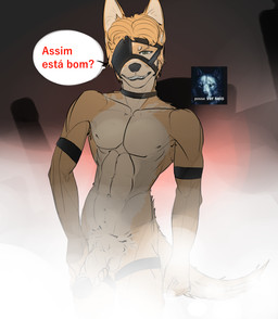 abs anthro armpit_hair big_penis body_hair collar cosplay flaccid genitals holding_penis hunddoug male mask muscular penis presenting skinny smile solo straps tall teeth derhund mihoyo zenless_zone_zero von_lycaon canid canine canis domestic_dog hybrid mammal thiren wolf absurd_res hi_res