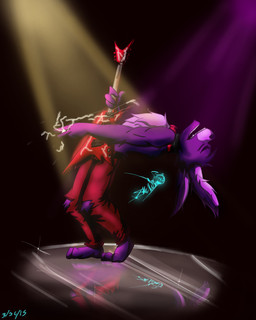 3_toes 4_fingers anthro barefoot black_background bottomwear clothed clothing electric_guitar electricity eyes_closed feet fingers fur guitar holding_musical_instrument holding_object long_ears machine male musical_instrument open_mouth pants playing_guitar playing_music plucked_string_instrument purple_body purple_fur reflection side_view simple_background spotlight string_instrument toes topless torn_clothing inuashamiles dean_ml five_nights_at_freddy's scottgames bonnie_(fnaf) animatronic lagomorph leporid mammal rabbit robot 2015 4:5 absurd_res hi_res