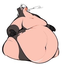 anthro belly belly_overhang big_belly big_moobs bottom_heavy dark_body dark_skin fingers floppy_ears hair hooved_fingers hooves huge_belly huge_moobs hyper hyper_belly light_body light_skin long_hair male moobs morbidly_obese morbidly_obese_anthro morbidly_obese_male navel obese obese_anthro obese_male overweight overweight_anthro overweight_male red_eyes smoke smoke_from_mouth snout solo white_hair wide_hips boot_(artist) stacks_(boot) domestic_pig mammal suid suine sus_(pig) 2023 portrait three-quarter_portrait