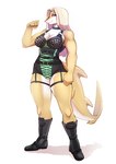 anthro big_breasts blonde_hair breasts clothed clothing female fingers hair simple_background smile solo tail thick_thighs white_background white_body sinsoda jaana_(nuclear_wizardo) fish marine shark absurd_res digital_media_(artwork) hi_res