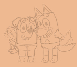 anthro clothing drawstring duo gesture gloves_(marking) hand_gesture leg_markings male markings socks_(marking) speedo swimming_trunks swimwear tail tail_motion tailwag thumbs_up waving young young_anthro young_male comjuke bluey_(series) jack_russell_(bluey) rusty_(bluey) australian_kelpie canid canine canis domestic_dog herding_dog hunting_dog jack_russell_terrier mammal pastoral_dog sheepdog terrier sketch