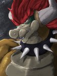 anthro collar hair horn looking_away male red_eyes red_hair sharp_teeth simple_background solo spiked_collar spikes teeth spicyocean mario_bros nintendo super_smash_bros. giga_bowser scalie 3:4 hi_res