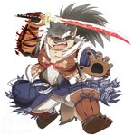 anthro armor clothing eyebrows facial_scar footwear fur grey_body grey_fur hair katana long_hair male melee_weapon pawpads ponytail red_eyes samurai sandals scar shoes solo sword thick_eyebrows warrior weapon ren_izayoi lifewonders tokyo_afterschool_summoners shino_(tas) canid canine canis domestic_dog mammal low_res