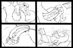 anthro balls beach big_penis bodily_fluids cock_vore erection feet feet_first genital_fluids genitals group head_first internal kissing male male/male membrane_(anatomy) penile penis precum public public_nudity public_sex public_vore sex sex_on_the_beach size_difference toes tongue tongue_out trio vore webbed_feet webbed_hands willing_pred willing_prey pandottermon mythology umiriko dragon mammal mustelid mythological_creature mythological_scalie otter scalie 3:2 comic monochrome