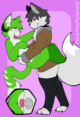 3_fingers 4_fingers anal anal_penetration animal_genitalia animal_penis anthro balls belly black_nose blush bodily_fluids carrying_another claws clothing coat cutaway duo fingers fluffy fluffy_tail fur genital_fluids genitals green_body green_eyes green_fur grey_hair hair horn knot knotted_penis legwear male male/male neck_tuft penetration penis pink_nose pink_penis precum sheath tail thigh_highs topwear tuft white_belly white_body white_fur yellow_eyes yasterwolly chefoxara_(oc) lime_(opalt) arctic_fox canid canine domestic_cat felid feline felis fox hybrid mammal true_fox 2025 absurd_res hi_res