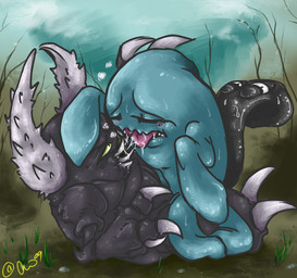 alternate_color ambiguous_gender bodily_fluids cowgirl_position duo eyes_closed feral feral_on_feral from_front_position interspecies lying on_back on_bottom on_top outside saliva sex straddling sweat tongue tongue_out blackheartspiral nintendo pokemon generation_1_pokemon generation_2_pokemon pinsir pokemon_(species) wobbuffet 2009 restricted_palette