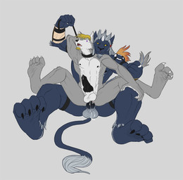 4_toes abs anal anal_penetration animal_genitalia animal_penis anthro anthro_on_anthro balls bdsm biceps big_muscles big_penis black_nipples black_nose black_penis blonde_hair bodily_fluids bondage bound canine_genitalia canine_penis claws collar cum cum_in_ass cum_inside cum_on_balls digitigrade dominant dominant_male duo erection eyes_closed fangs feet foot_focus from_behind_position genital_fluids genitals hair hindpaw horn interspecies knot larger_dom larger_male leash leash_pull leg_grab male male/male male_penetrated male_penetrating male_penetrating_male muscular muscular_dom muscular_male muscular_top nipples nude open_mouth paws penetration penis rough_sex sex simple_background size_difference smaller_male soles spread_legs spreading submissive submissive_male tail tail_grab teeth toe_claws toes yellow_eyes spelunker_sal final_fantasy final_fantasy_x square_enix kimahri canid canine canis felid mammal ronso wolf 2012 digital_media_(artwork)