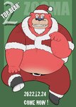 anthro belly big_belly bottomwear christmas_clothing christmas_headwear clothing eyewear glasses hat headgear headwear holidays kemono male overweight overweight_male pants santa_hat solo wantaro christmas santa_claus bear mammal 2022