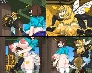 big_breasts big_penis blue_bottomwear blue_clothing blue_eyes blue_pants blue_shirt blue_topwear bodily_fluids bottomwear breasts brown_hair censor_bar clothing crossgender cum cum_inside denim denim_bottomwear denim_clothing denim_shorts female female_penetrated food genital_fluids genitals gynomorph gynomorph/female gynomorph_penetrating gynomorph_penetrating_female hair honey_(food) huge_breasts intersex intersex/female intersex_penetrating intersex_penetrating_female light_body light_skin mtg_crossgender mti_crossgender nipples pants penetration penis sex shirt shorts topwear under_boob vulva dr.bug microsoft minecraft mojang xbox_game_studios steve_(minecraft) animal_humanoid arthropod arthropod_humanoid bee bee_(minecraft) bee_humanoid human humanoid hymenopteran hymenopteran_humanoid insect insect_humanoid mammal 4koma 5:4 censored comic hi_res