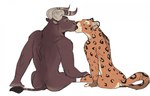 anthro duo french_kissing hand_on_leg kissing male male/male nude rear_view scar sitting raaz bovid bovine cattle felid leopard mammal pantherine 2017