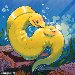 animal_genitalia armless blush blush_lines bodily_fluids bubble cloaca cloaca_blush cloaca_juice coral_reef cum cum_in_water cum_stream earless ejaculation excessive_cum excessive_genital_fluids feral fin genital_fluids genitals glistening glistening_body hands-free heart_symbol legless male motion_lines onomatopoeia outside presenting presenting_cloaca sea seabed seaweed showing_teeth solo sound_effects spontaneous_ejaculation teeth text underwater water yellow_body asmallotter anthozoan aquatic cnidarian coral eel fish moray_eel signature