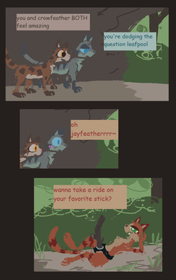 brown_body brown_fur detailed_background dialogue female feral forest fur grey_body grey_fur group male male/female narrowed_eyes offscreen_sex orange_body orange_fur plant shrub smile stick strapon text tree trio demensa warriors_(book_series) jayfeather_(warriors) leafpool_(warriors) squirrelstar_(warriors) domestic_cat felid feline felis mammal 2024 comic english_text hi_res aunt_(lore) aunt_and_nephew_(lore) incest_(lore) mother_(lore) mother_and_child_(lore) mother_and_son_(lore) nephew_(lore) parent_(lore) parent_and_child_(lore) parent_and_son_(lore) son_(lore)