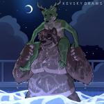 anthro bathing belly duo fur green_body green_fur horn humanoid_hands male moobs moon night outside overweight overweight_male water wet kevinskylet111999 kevsky_draws jibberjasper ludd canid canine mammal procyonid raccoon 1:1 2019 hi_res