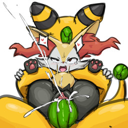 abdominal_bulge ahegao anthro arm_grab big_butt big_dom_small_sub big_penis biped blush blush_lines bodily_fluids butt clitoral_hood cracked_gem cum cum_explosion cum_in_vagina cum_inflation cum_inside cute_fangs dominant duo erection fangs female female_penetrated forehead_gem full_nelson full_nelson_(legs_held) gem genital_fluids genitals heart_pupils inflation inner_ear_fluff larger_anthro larger_male looking_pleasured male male/female male_dominating_female male_penetrating male_penetrating_female pawpads penetration penile penile_penetration penis penis_in_vagina sex size_difference smaller_anthro smaller_female smaller_penetrated stretched_vagina tail_gem tears tears_of_pleasure teeth thick_thighs tongue tongue_out tuft urine vaginal vaginal_penetration vulva wetting saeko_art nintendo pokemon ampharos braixen generation_2_pokemon generation_6_pokemon pokemon_(species) 1:1 2026 absurd_res hi_res