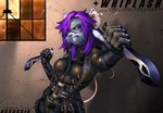 anthro assassin bodysuit clothing dagger ear_piercing eyewear female fierce goggles hair holding_object holding_weapon knife latex leather melee_weapon piercing purple_hair skinsuit solo spandex tactical_gear tail tight_clothing weapon j_axer whiplash_(j_axer) mammal rodent