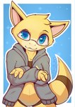 anthro blue_eyes clothing eyebrows eyewear glasses raised_eyebrow smile sweater topwear coffeefly nintendo pokemon abra generation_1_pokemon pokemon_(species) hi_res