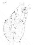 against_surface anthro anus backsack balls black_sclera fur fur_markings genitals heart_symbol horn long_ears male markings nude on_glass perineum solo tail desertkaiju undertale undertale_(series) asriel_dreemurr_(god_form) bovid caprine goat mammal 2022 hi_res monochrome sketch