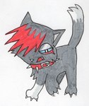 claws collar cute_fangs emo_haircut fangs feral feral_with_hair hair hair_over_eye male open_mouth raised_tail simple_background solo spiked_collar spikes tail teeth walking teochronico warriors_(book_series) scourge_(warriors) domestic_cat felid feline felis mammal 2023 traditional_media_(artwork)